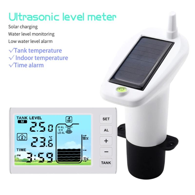 Water Alarm Sensor - Wasserstandsensor, Wasserstandsanzeiger, Drahtloser Ultraschall-Wasserstandmonitor, Tankflüssigkeits-Hoch-/Tief-Alarm, Solarbetrieben